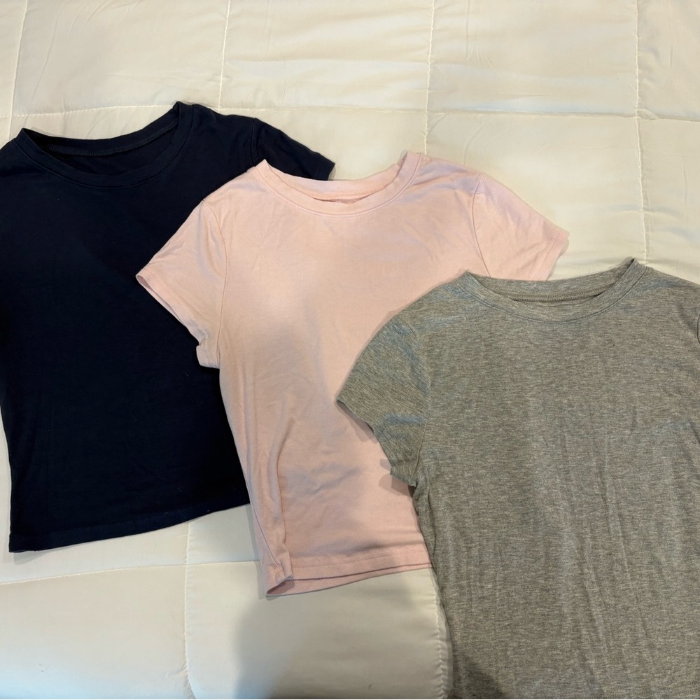Navy Blue, Light Pink, and Gray Basic Tee shirts